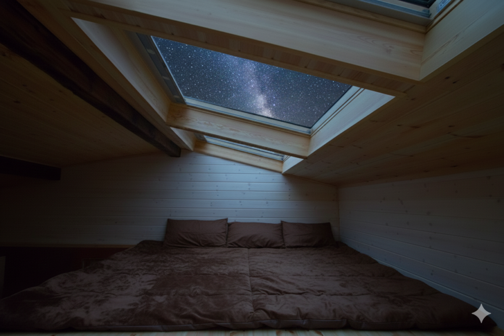 星空コテージの天井窓から見える星空