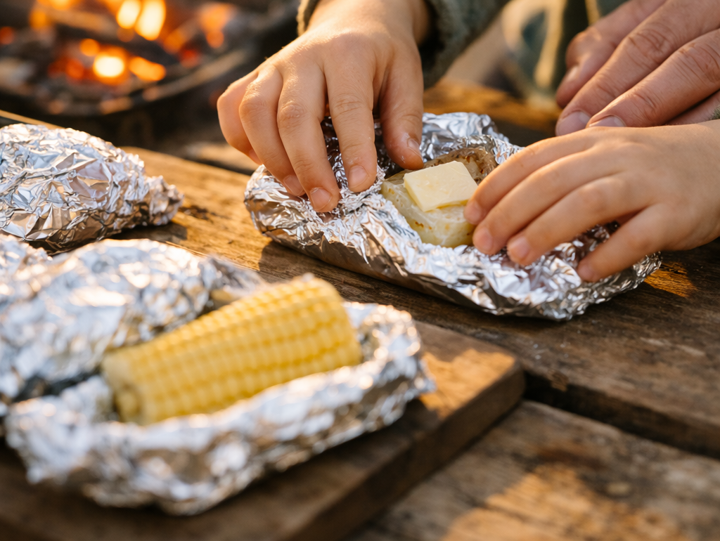 子供がご飯の準備をしている写真